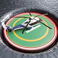 Modern Helicopter Parked On Green Helipad With Yellow Red Lines And Rotors
