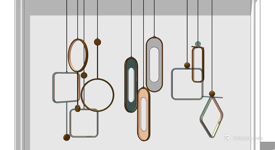 Modern Geometric Shaped Chandeliers With Abstract Circles Squares And Rectangles Design 3d model
