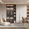 Modern Walk in Closet Interior Design With Hanging Clothes Drawers And Armchair