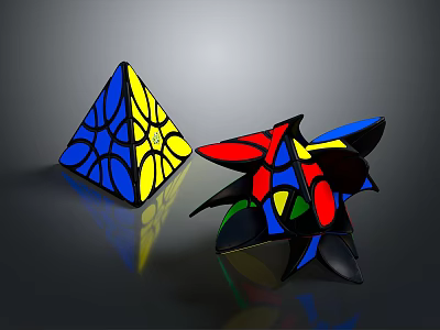 Colorful Geometric Art Pieces With 3D Hollow Design And Surface Patterns 3d model