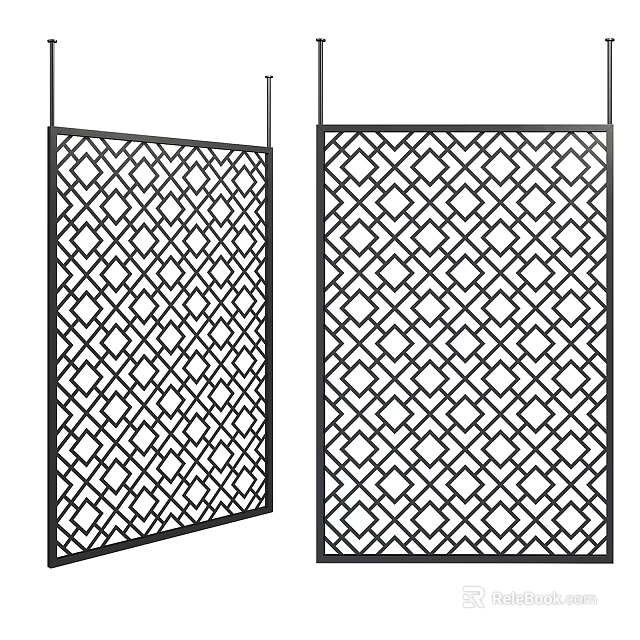 Modern Room Divider With Black Frame Geometric Pattern White Panel For Interior Decoration 3d model