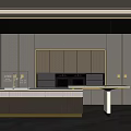 Sleek Modern Kitchen Interior With Gray Cabinets Island Countertop And Ambient Lighting