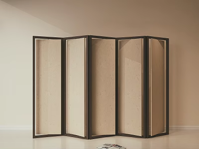 Modern Five Panel Wooden Frame Room Divider with Light Fabric Panels 3d model