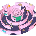 Pink Maze Style Playground Equipment With Circular Holes And Interactive Exploration Area For Kids