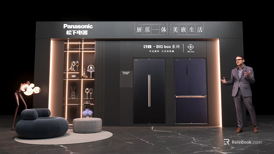 Panasonic ET PM Series Display Shelves With Double Door Refrigerator Kitchen Living Integration Exhibition Hall 3d model 