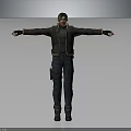 3D Male Character Wearing Brown Jacket Dark Pants With Arms Outstretched In Gray Gradient Background