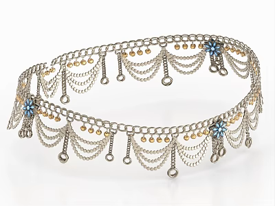 Elegant Jewelry Headpiece With Silver Chains Gold Beads Blue Gemstones Fringe Design And Dangle Elements 3d model