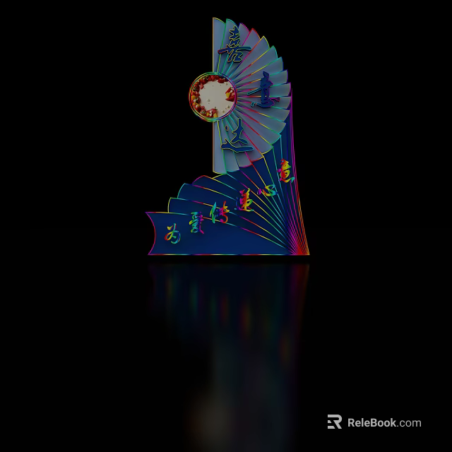 Colorful Artistic Signboard Design With Fan Shaped Structure And Reflection 3d model 