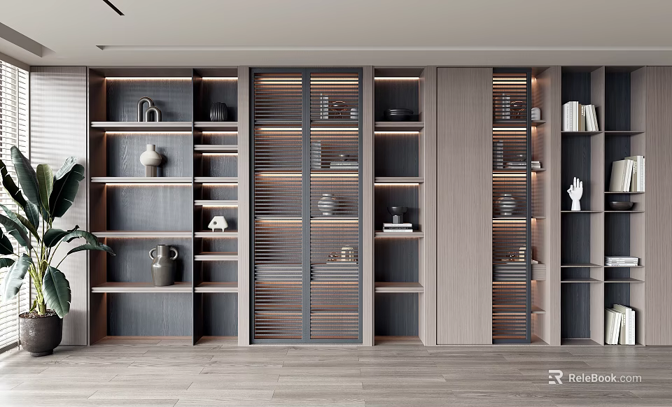 Modern Interior Display Cabinet With Multiple Shelves And Decorative Vases Books 3d model 