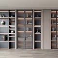 Modern Interior Display Cabinet With Multiple Shelves And Decorative Vases Books