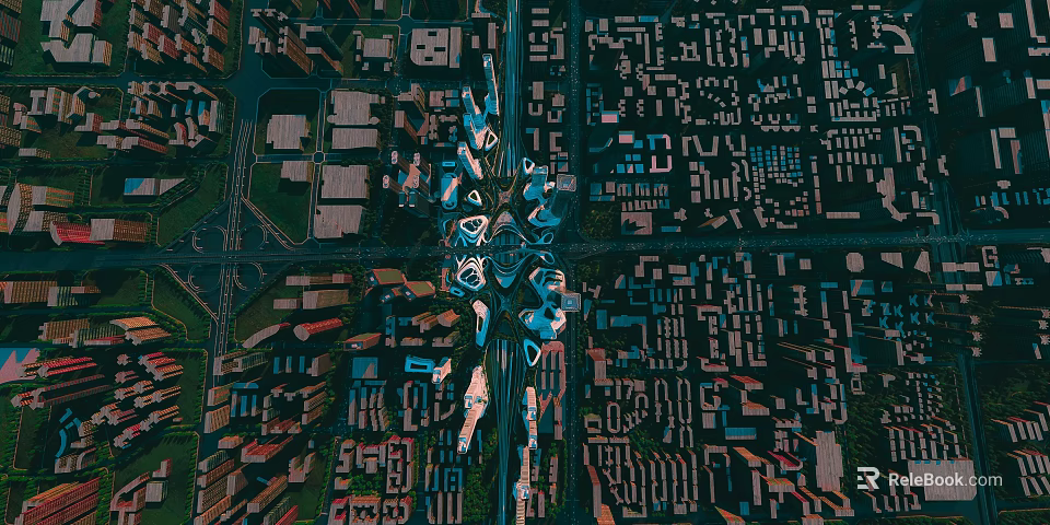 Birds Eye View Urban Planning With Modern City Layout Road Networks And Green Spaces 3d model 