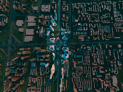 Birds Eye View Urban Planning With Modern City Layout Road Networks And Green Spaces 3d model