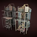 Industrial Machinery Units With Metal Frames Pipes Control Panels And Multi Level Design