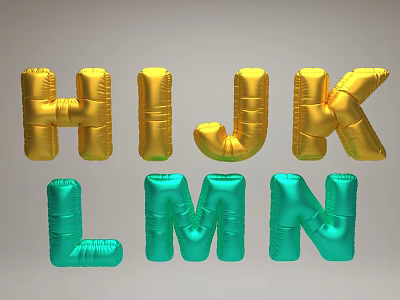 Decorative Gold and Turquoise Inflatable Letters Alphabet Characters in Bright Colors 3d model