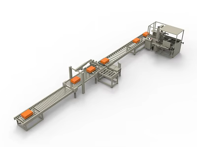 Industrial Equipment Automated Production Line With Conveyor Belt And Orange Components 3d model