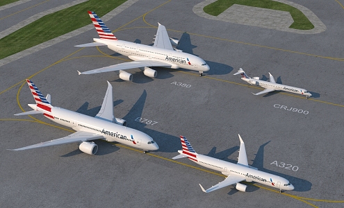 Airliner American Airlines A380 A320 B787 3d model