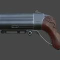 Three Barrel Revolver With Metal Body And Red Brown Wooden Grip Design
