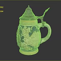 Traditional Decorative Ceramic Beer Stein With Blue Beige Patterns And Lid Design