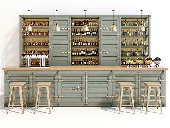 Industrial LOFT Bar Chair Combination Bar Counter 3d model