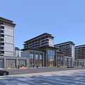 Modern Sales Office Building With Glass Curtain Wall Street Cars And Pedestrians