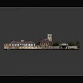 Cartoon Scenic Town With Red Roof Buildings Tower Cars Trees Roads And Parking Lot