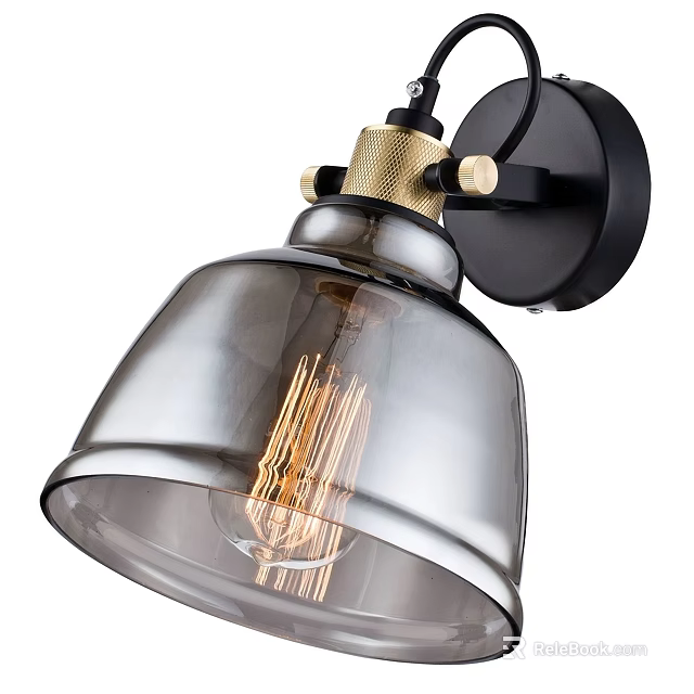 Modern Vintage Wall Lamp with Black Base Gold Accents and Glass Shade 3d model 