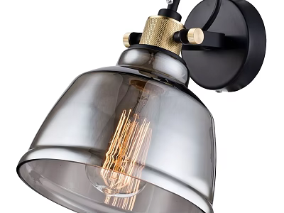 Modern Vintage Wall Lamp with Black Base Gold Accents and Glass Shade 3d model