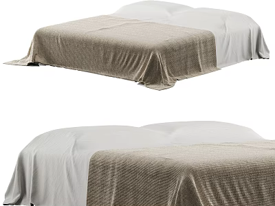Double Bed With Soft Linen Bedspread And White Beige Neutral Sheets 3d model