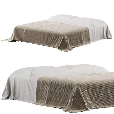 Double Bed With Soft Linen Bedspread And White Beige Neutral Sheets 3d model