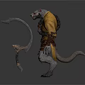 Wolf Like Man Wearing Yellow Cloak Holding Axe With Decorative Outfit