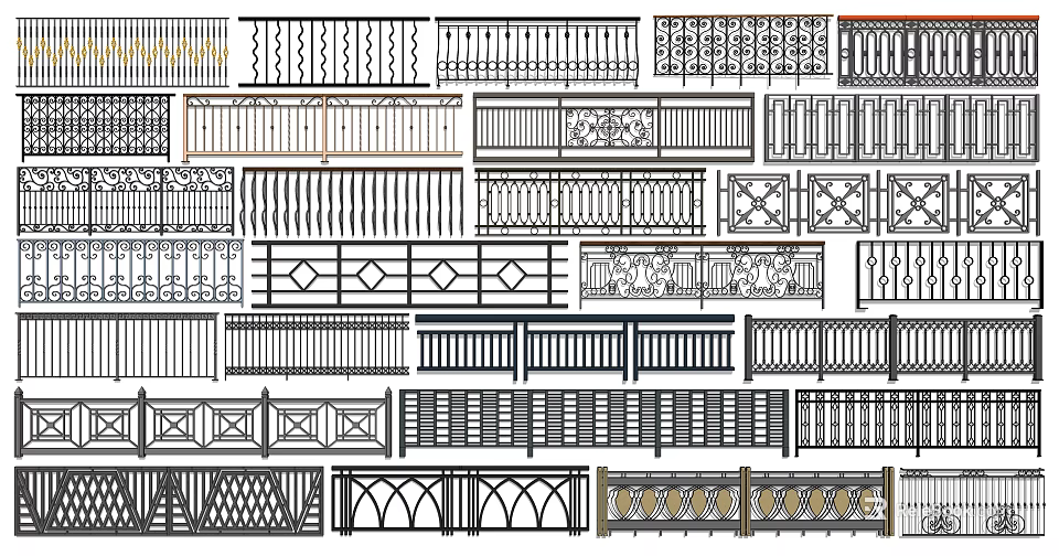 Various Decorative Railing Designs With Intricate Patterns And Metal Structures 3d model 