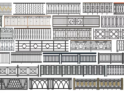 Various Decorative Railing Designs With Intricate Patterns And Metal Structures 3d model