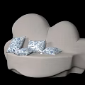 Cloud Shaped Sofa and Coffee Table Set with Blue Patterned Decorative Pillows 3d model