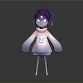 Cute 3D Character With Purple Hair Big Eyes And Pink Gradient Sweater Skull Pattern