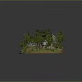Miniature Wooden House with Trees Grass Stream Stone Bridge and Stones as Home Decorative Item