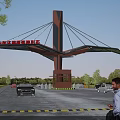 Shanghai Changzheng International Commercial Center Modern Entrance Gate With Wing Shaped Canopy And Vehicles