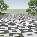 Colorful Transparent Block Art Installation In Outdoor Public Square With People Interacting