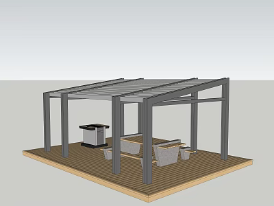 Outdoor Pergola Design With Metal Frame Transparent Roof Wooden Floor And Seating 3d model