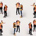 Workers in Orange Safety Vests and White Hard Hats Discussing at Work Site