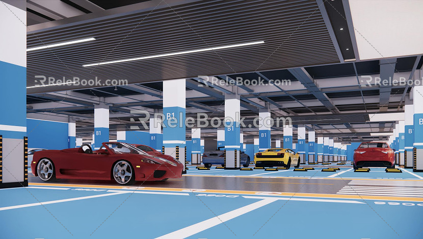 Modern parking lot Basement indoor standard section parking space ground model