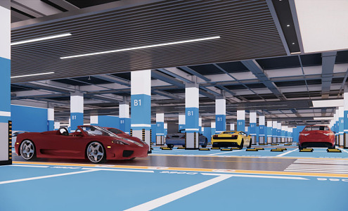 Modern parking lot Basement indoor standard section parking space ground 3d model