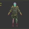 Futuristic Sci Fi Character Wearing Blue Cap With Mechanical Limbs And Companion Creature