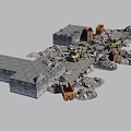 Construction Demolition Site With Bulldozers Dump Trucks And Piles Of Debris