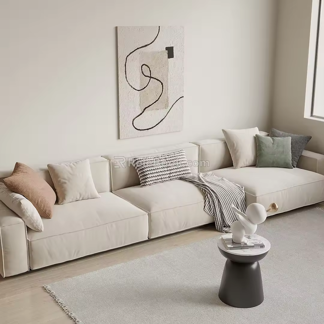 Modern Multiplayer Sofa Cream Triple Sofa 3d model