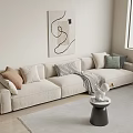 Modern Multiplayer Sofa Cream Triple Sofa 3d model