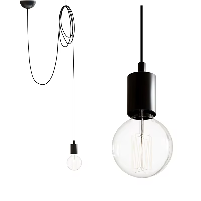 Modern Industrial Pendant Lights With Black Metal Base And Clear Glass Shades 3d model