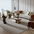 Elegant Modern Sofa and Coffee Table Set With Green Pillows Marble Top and Area Rug