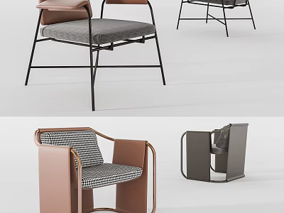 Modern Leisure Chair Design With Metal Frame Fabric Seat And Stylish Armrests 3d model