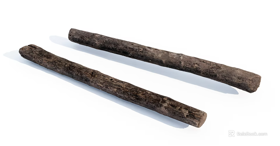 Natural Stone And Wood Logs With Textured Surfaces On White Backdrop 3d model 
