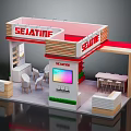 SEIJATIME Exhibition Booth Design With Red White Structure Tables Chairs And Display Screen